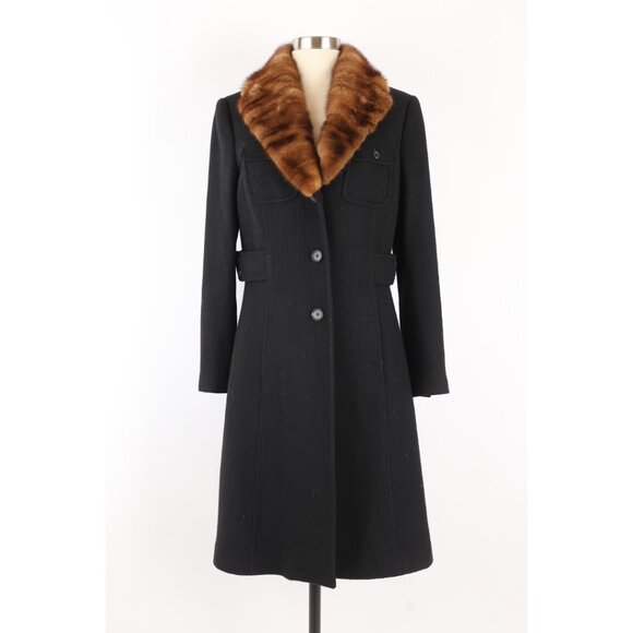$13500 Kiton Mink Fur Collared Cashmere Blend Trench Coat SZ 42 Black